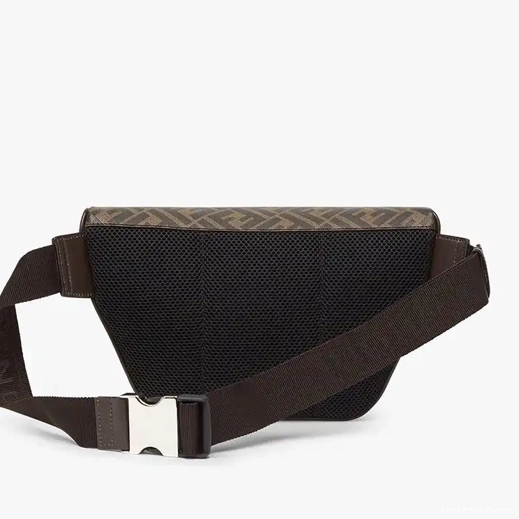 Cheap HOT Belt Fendi Logo Bag Motif In ROMA Brown FF Fabric 0606